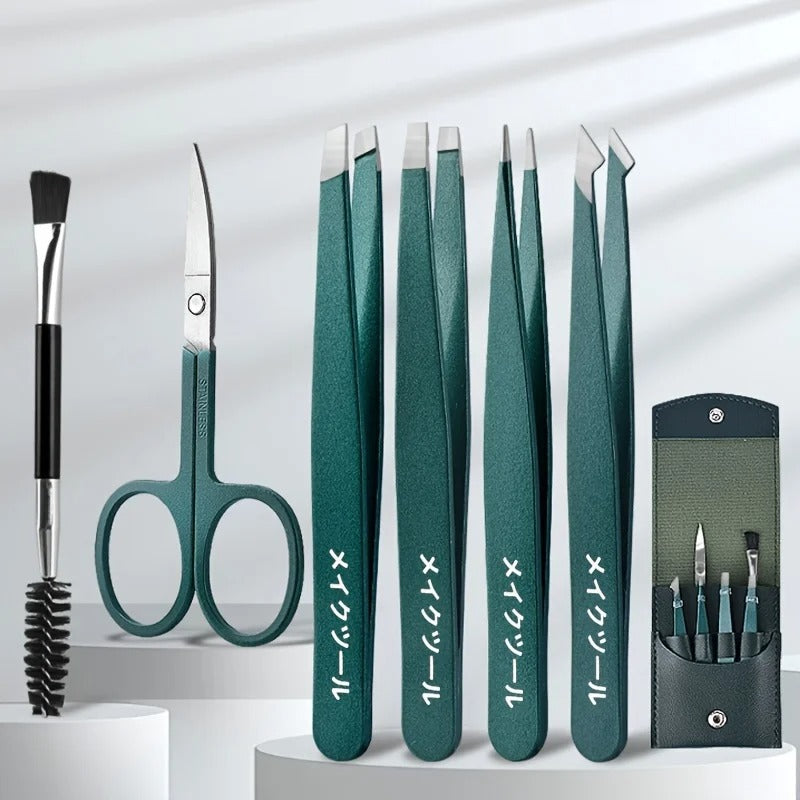 Dark Green Eyebrow Tweezers set