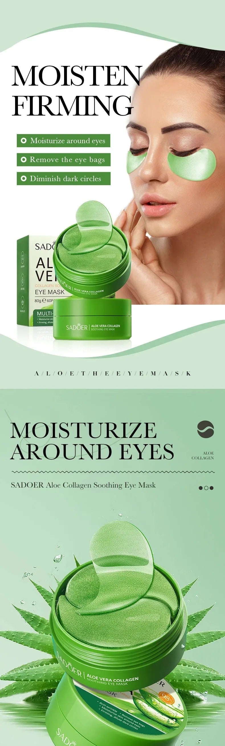 Aloe Vera Collagen Eye Masks, 60pcs
