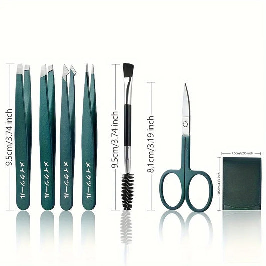 Dark Green Eyebrow Tweezers set