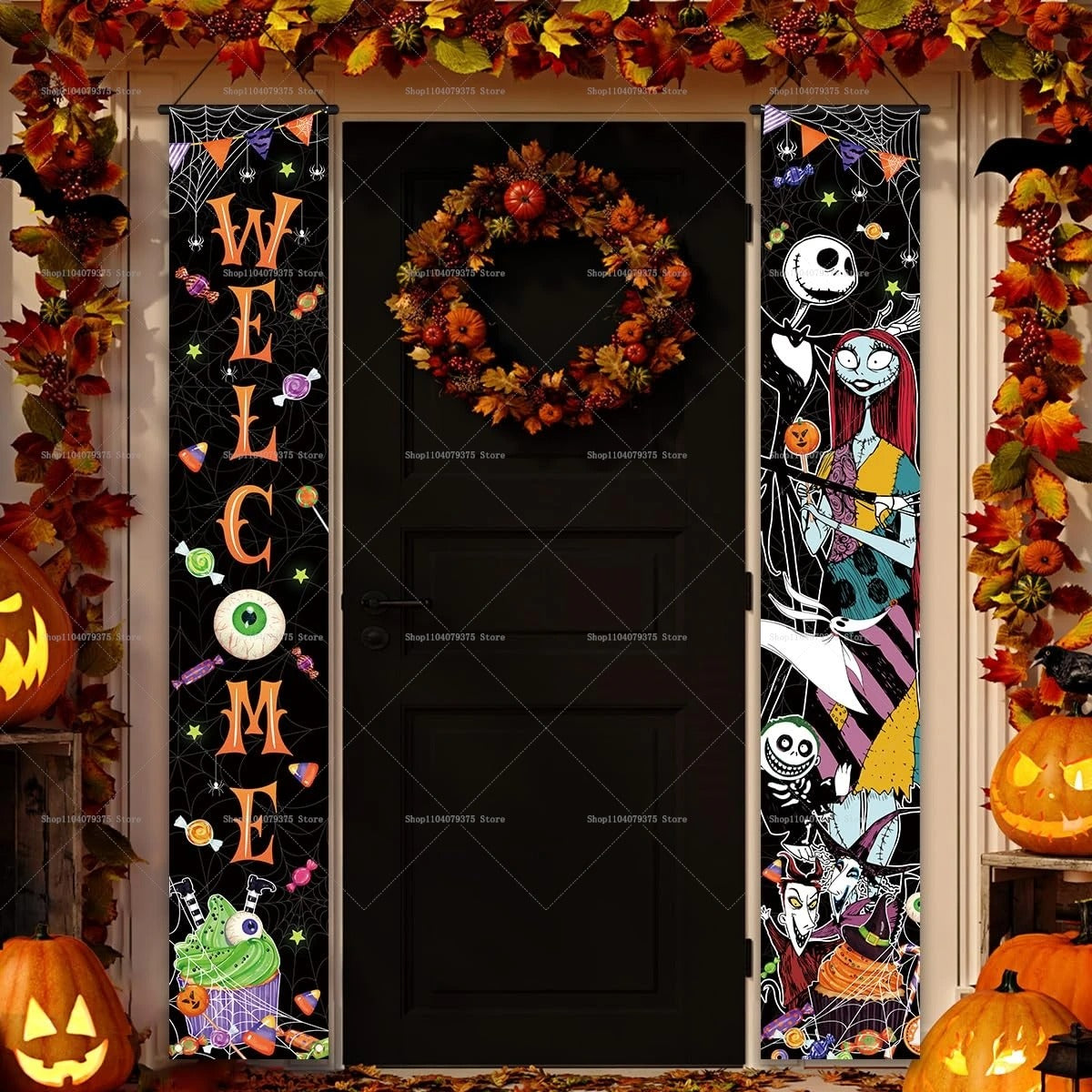 Happy Halloween Porch Banner Hanging "The Nightmare Before Christmas"