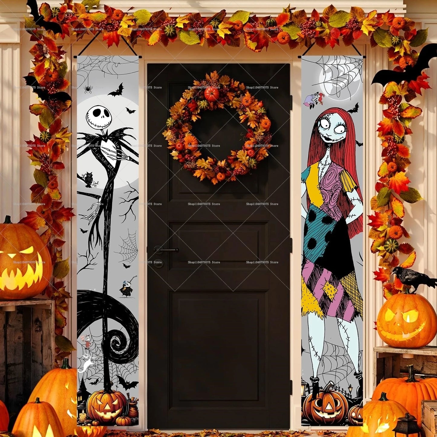 Happy Halloween Porch Banner Hanging "The Nightmare Before Christmas"