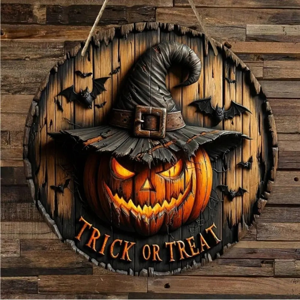 Halloween Wooden Wreath Logo Retro Pumpkin Head