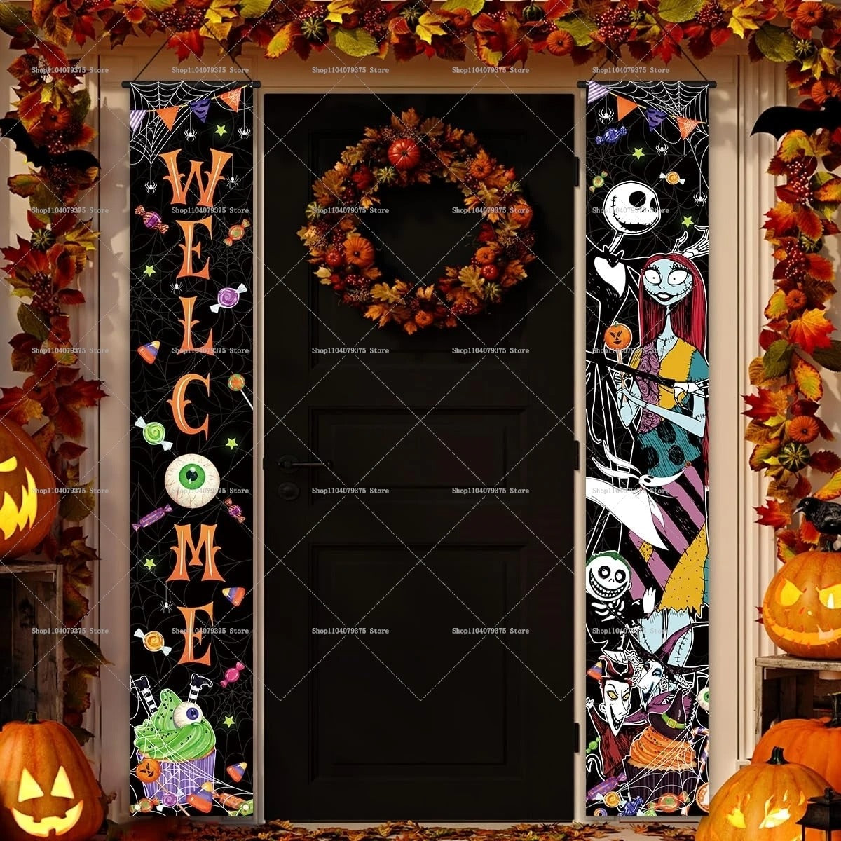 Happy Halloween Porch Banner Hanging "The Nightmare Before Christmas"