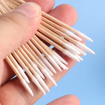 100pcs Nails Wooden Cotton Swab
