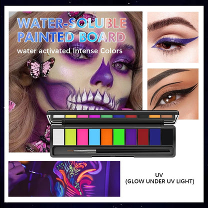 10Colors Face Paint Palette for Body, Halloween Party