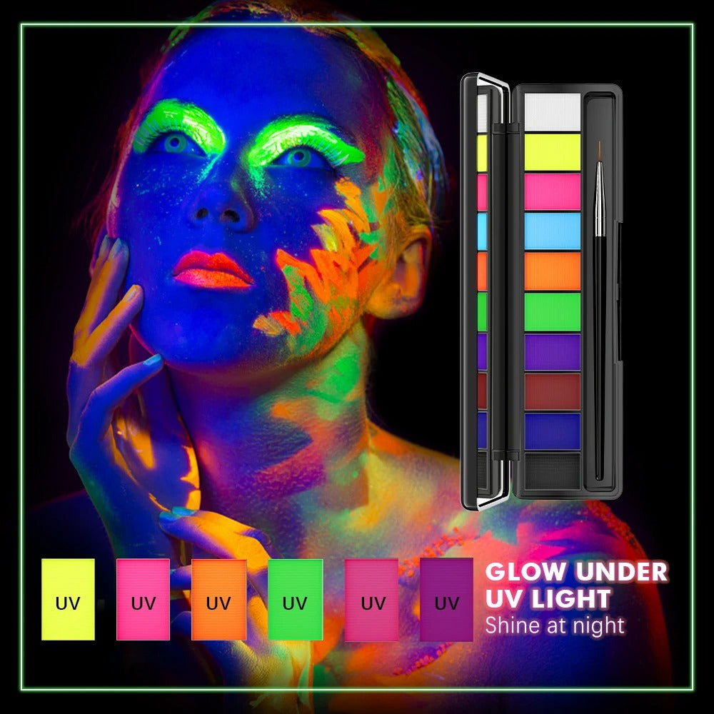 10Colors Face Paint Palette for Body, Halloween Party