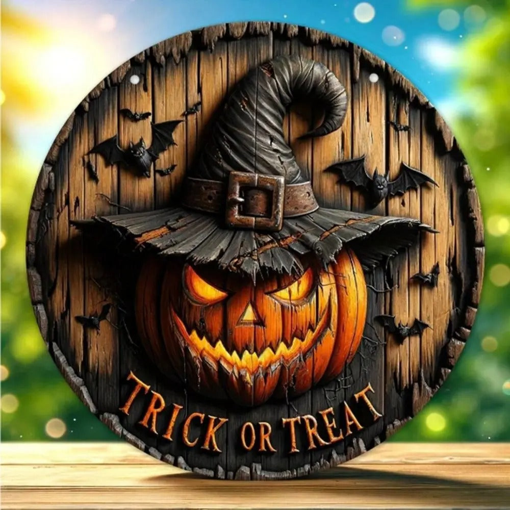 Halloween Wooden Wreath Logo Retro Pumpkin Head