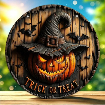Halloween Wooden Wreath Logo Retro Pumpkin Head