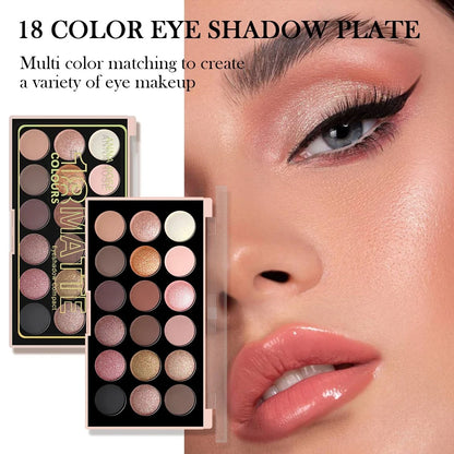 18-Color Eyeshadow Palette – Matte & Pearlescent