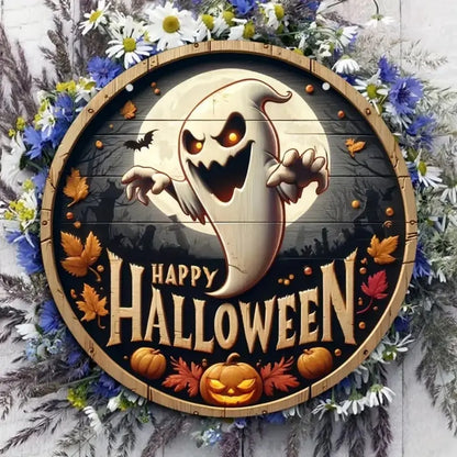 Halloween Wooden Wreath Logo Retro Pumpkin Head