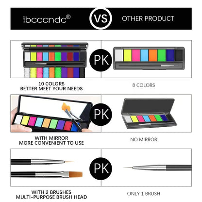 10Colors Face Paint Palette for Body, Halloween Party