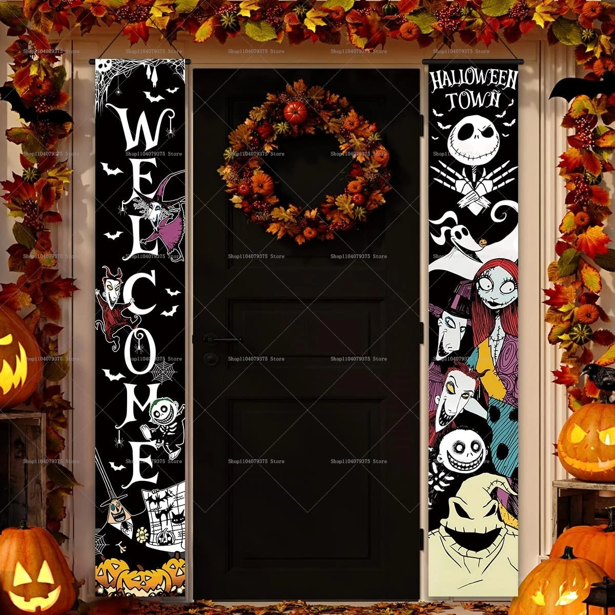 Happy Halloween Porch Banner Hanging "The Nightmare Before Christmas"