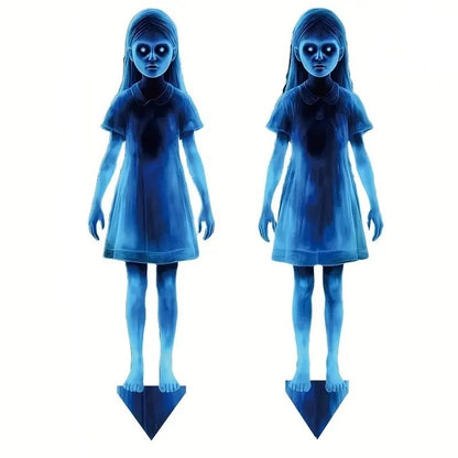 2pcs Halloween Twin Ghost Stakes Plastic Evil Girls Ghost Garden Signs
