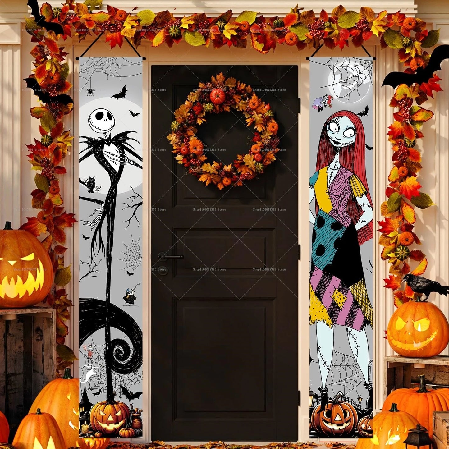 Happy Halloween Porch Banner Hanging "The Nightmare Before Christmas"