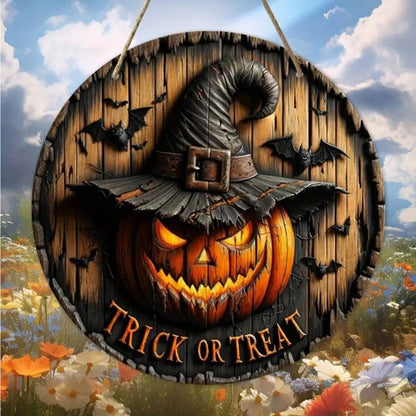 Halloween Wooden Wreath Logo Retro Pumpkin Head