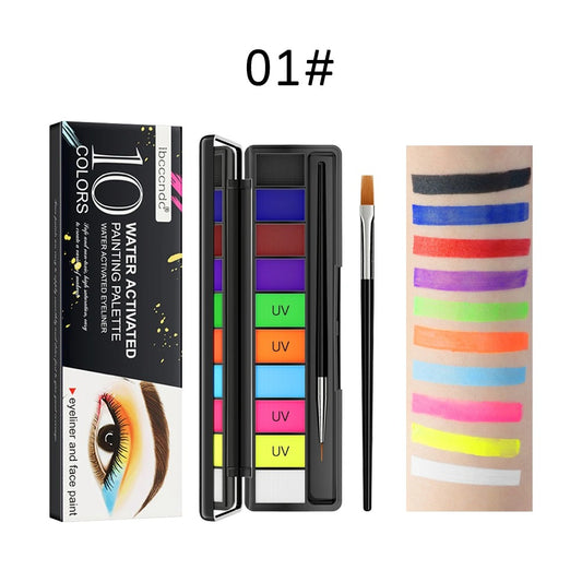 10Colors Face Paint Palette for Body, Halloween Party